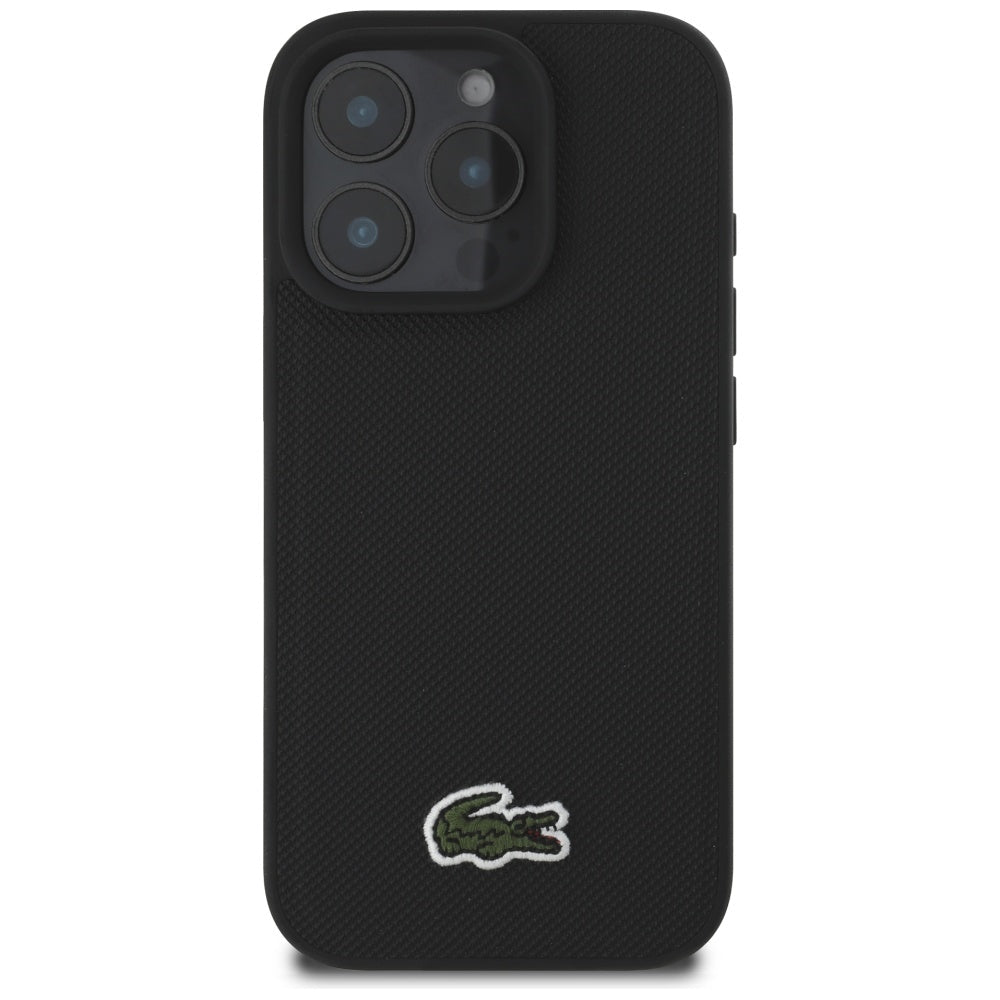 Lacoste iPhone 16 Pro - Σκληρή Θήκη με Πλαίσιο Σιλικόνης και Λουράκι - Iconic Petit Pique Crossbody Cord MagSafe - Black