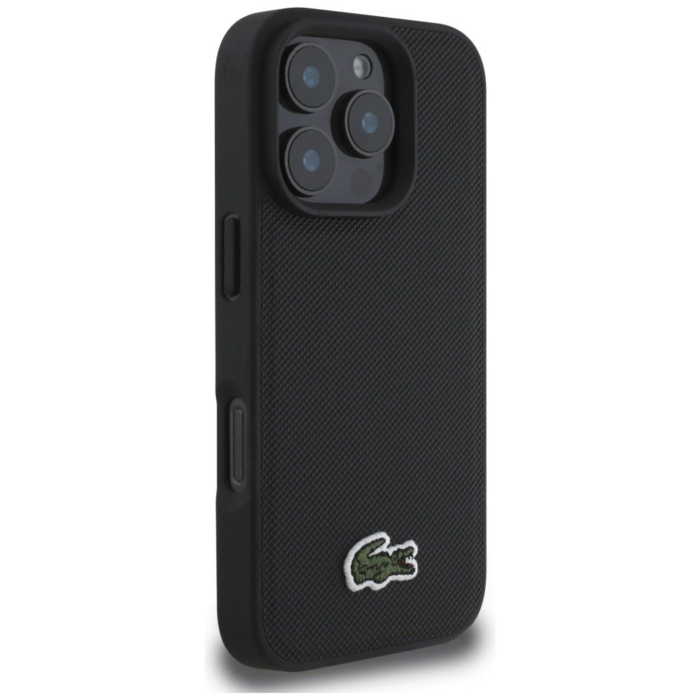 Lacoste iPhone 16 Pro - Σκληρή Θήκη με Πλαίσιο Σιλικόνης και Λουράκι - Iconic Petit Pique Crossbody Cord MagSafe - Black
