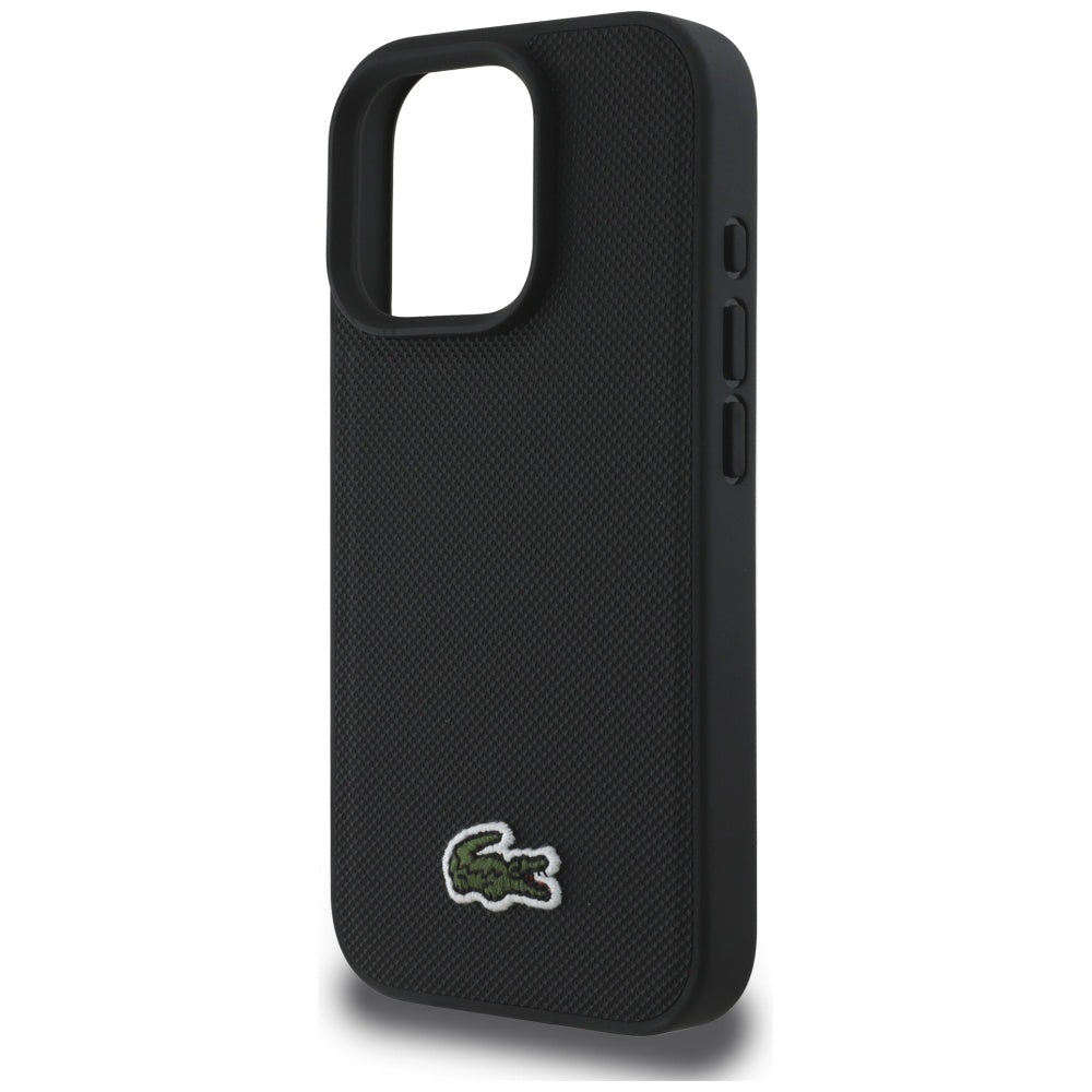 Lacoste iPhone 16 Pro - Σκληρή Θήκη με Πλαίσιο Σιλικόνης και Λουράκι - Iconic Petit Pique Crossbody Cord MagSafe - Black