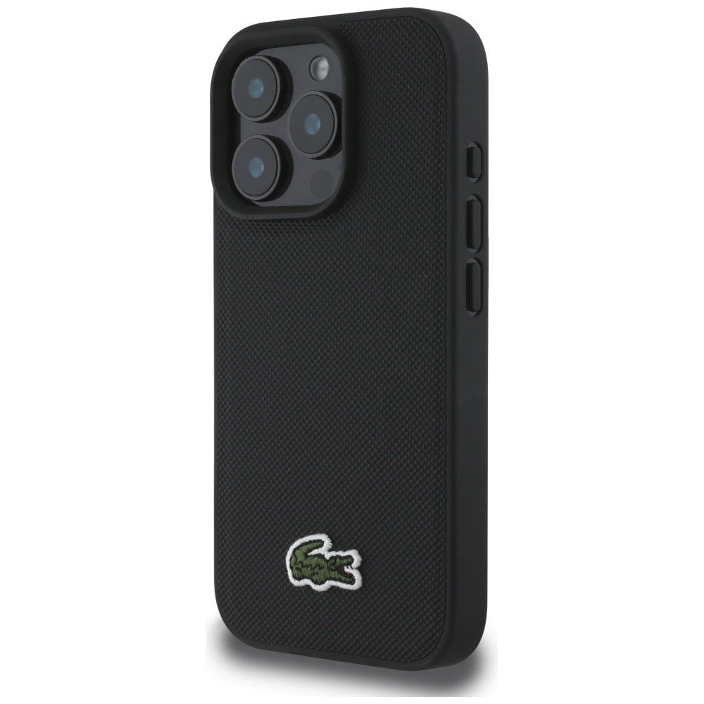 Lacoste iPhone 16 Pro - Σκληρή Θήκη με Πλαίσιο Σιλικόνης και Λουράκι - Iconic Petit Pique Crossbody Cord MagSafe - Black