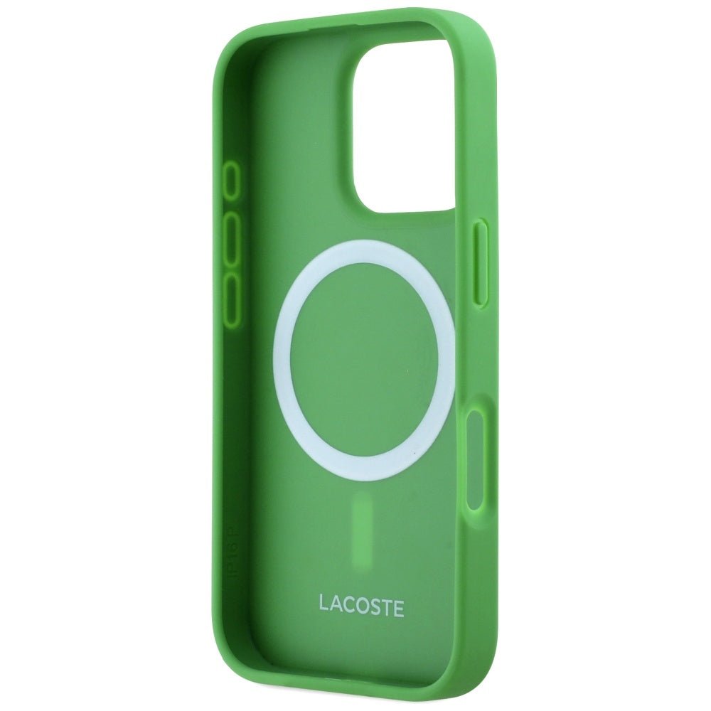 Lacoste iPhone 16 Pro - Σκληρή Θήκη με Πλαίσιο Σιλικόνης και Λουράκι - Iconic Petit Pique Crossbody Cord MagSafe - Green