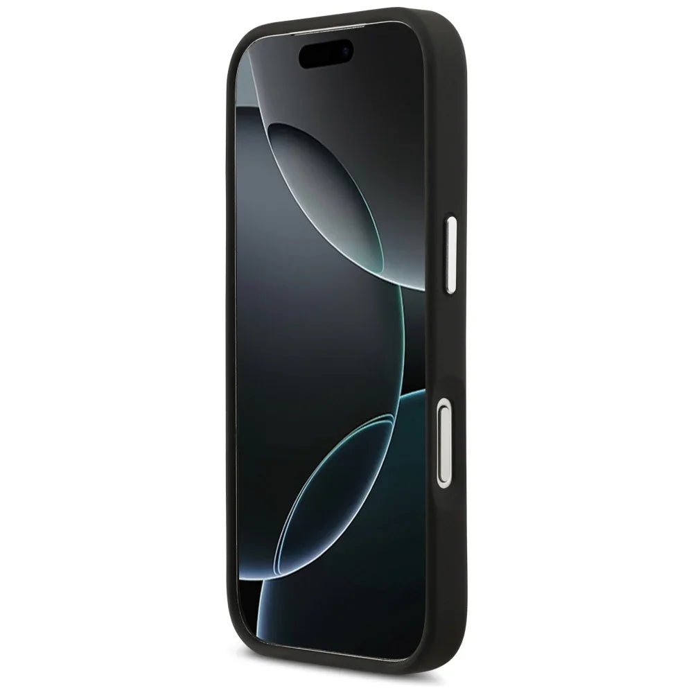 Lacoste iPhone 17 Pro - Champs Elysees Silver Logo MagSafe - Σκληρή Θήκη με Πλαίσιο Σιλικόνης και Επένδυση Οικολογικού Δέρματος - Black