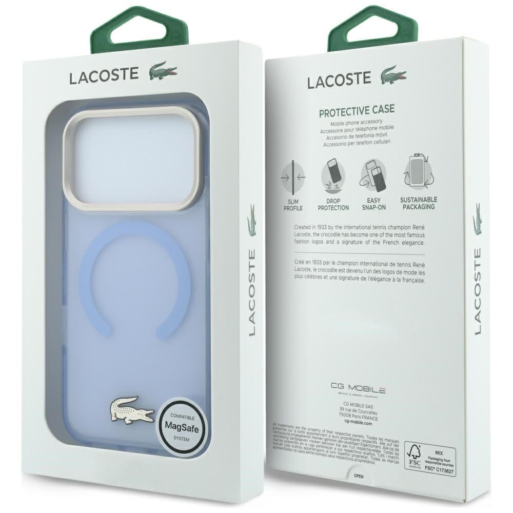 Lacoste iPhone 17 Pro / iPhone 18 Pro - Σκληρή Θήκη με Πλαίσιο Σιλικόνης - Shockproof IML Shockproof Gold Logo MagSafe - Blue