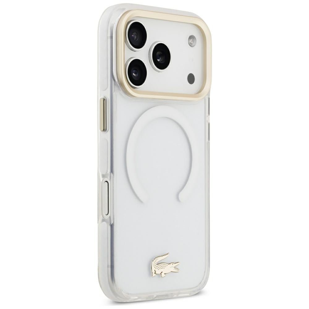 Lacoste iPhone 17 Pro / iPhone 18 Pro - Σκληρή Θήκη με Πλαίσιο Σιλικόνης - Shockproof IML Shockproof Gold Logo MagSafe - Clear