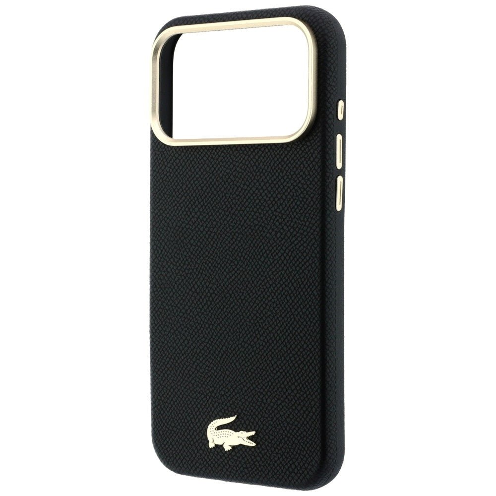 Lacoste iPhone 17 Pro Max / iPhone 18 Pro Max - Σκληρή Θήκη με Πλαίσιο Σιλικόνης και Επένδυση Οικολογικού Δέρματος - Champs Elysees Embossed MagSafe - Black