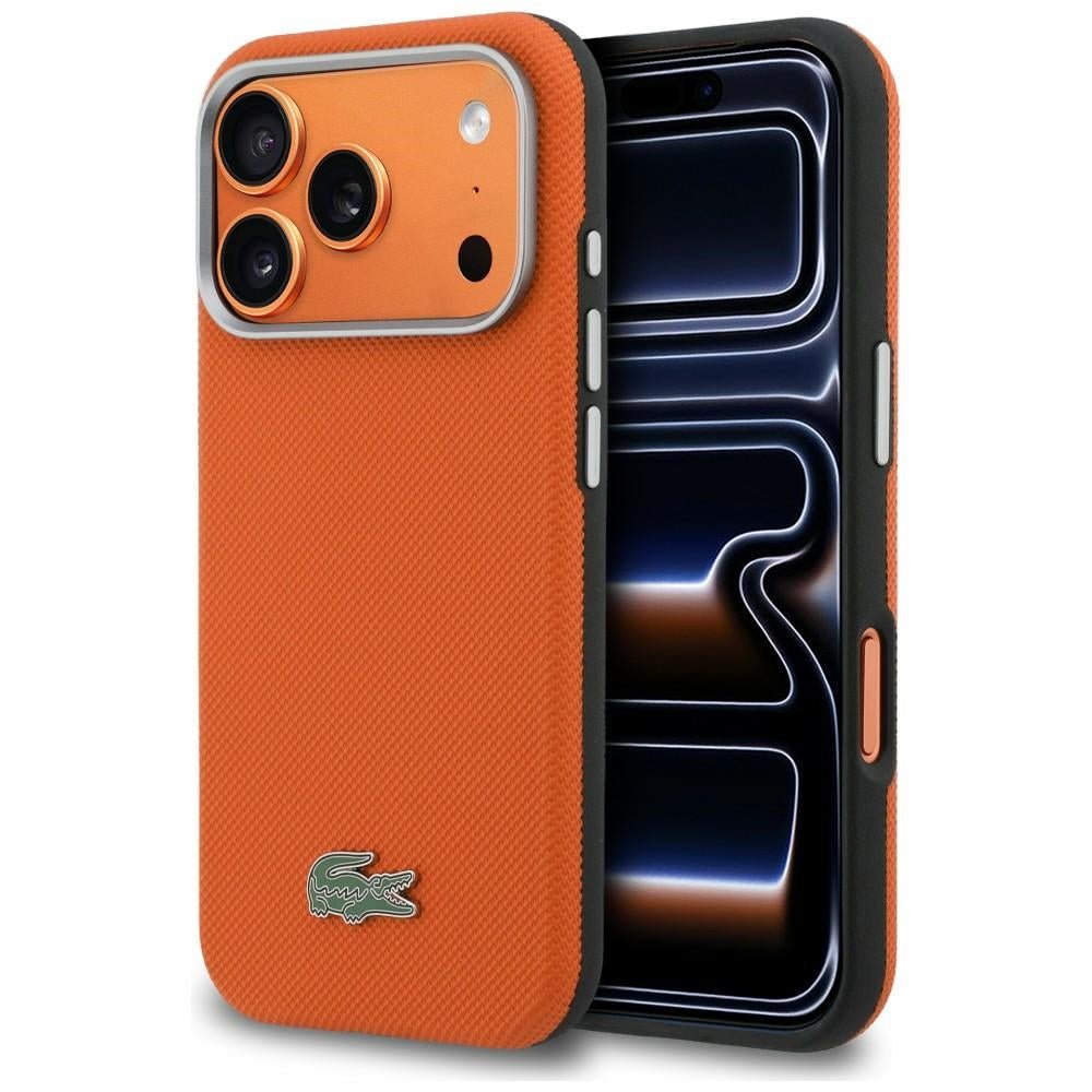 Lacoste iPhone 17 Pro Max - Σκληρή Θήκη με Πλαίσιο Σιλικόνης - Semi Wrap Petit Pique MagSafe - Orange