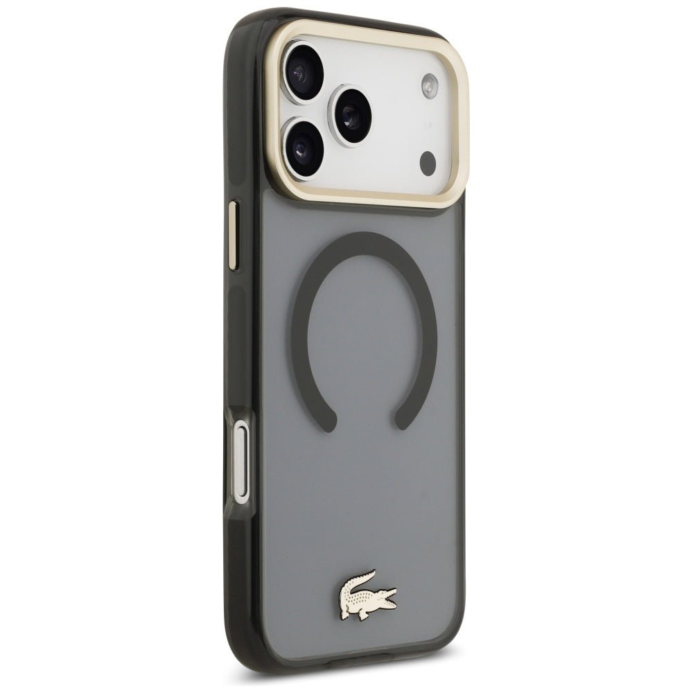 Lacoste iPhone 17 Pro Max - Σκληρή Θήκη με Πλαίσιο Σιλικόνης - Shockproof Transparent Frosted Gold Logo MagSafe - Black