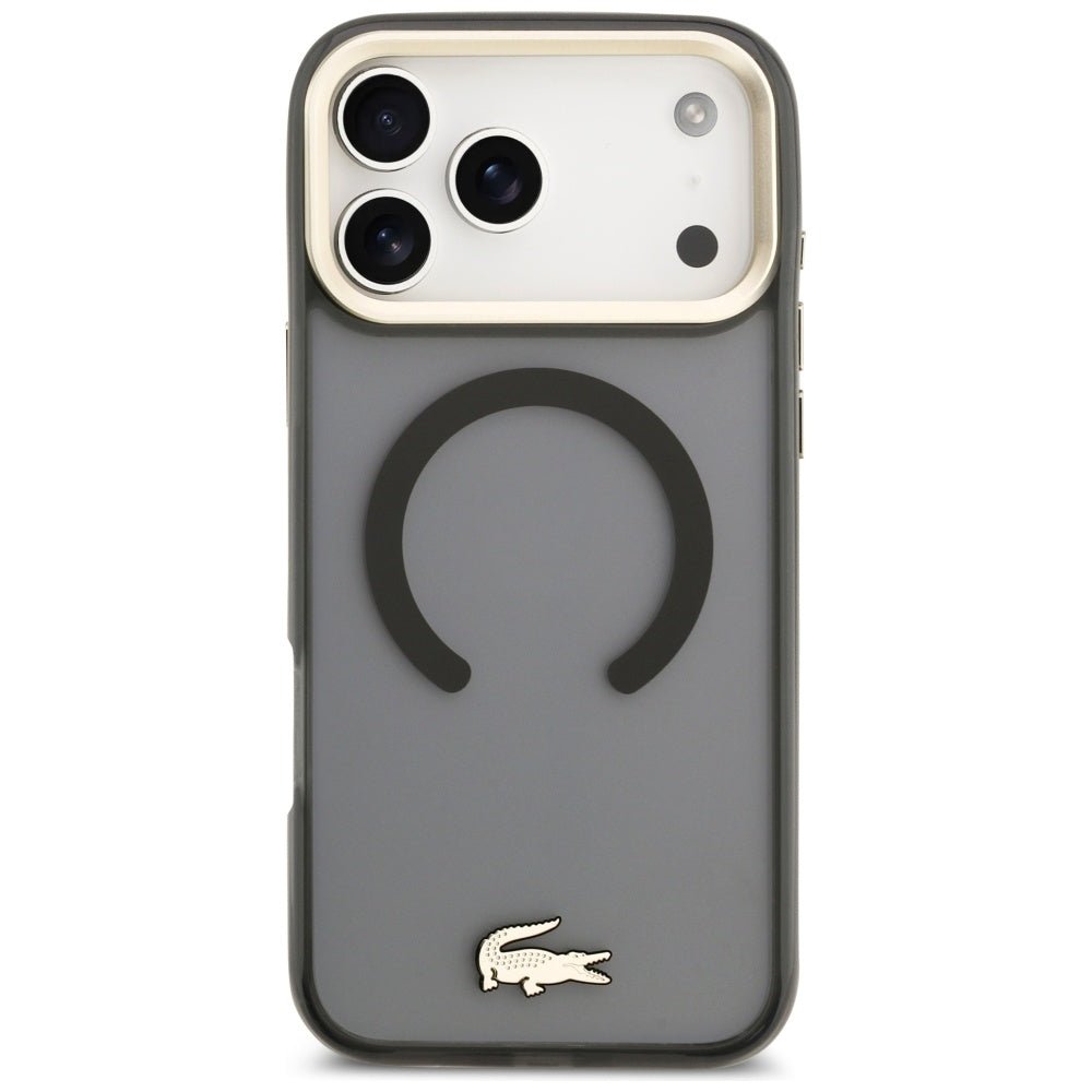 Lacoste iPhone 17 Pro Max - Σκληρή Θήκη με Πλαίσιο Σιλικόνης - Shockproof Transparent Frosted Gold Logo MagSafe - Black