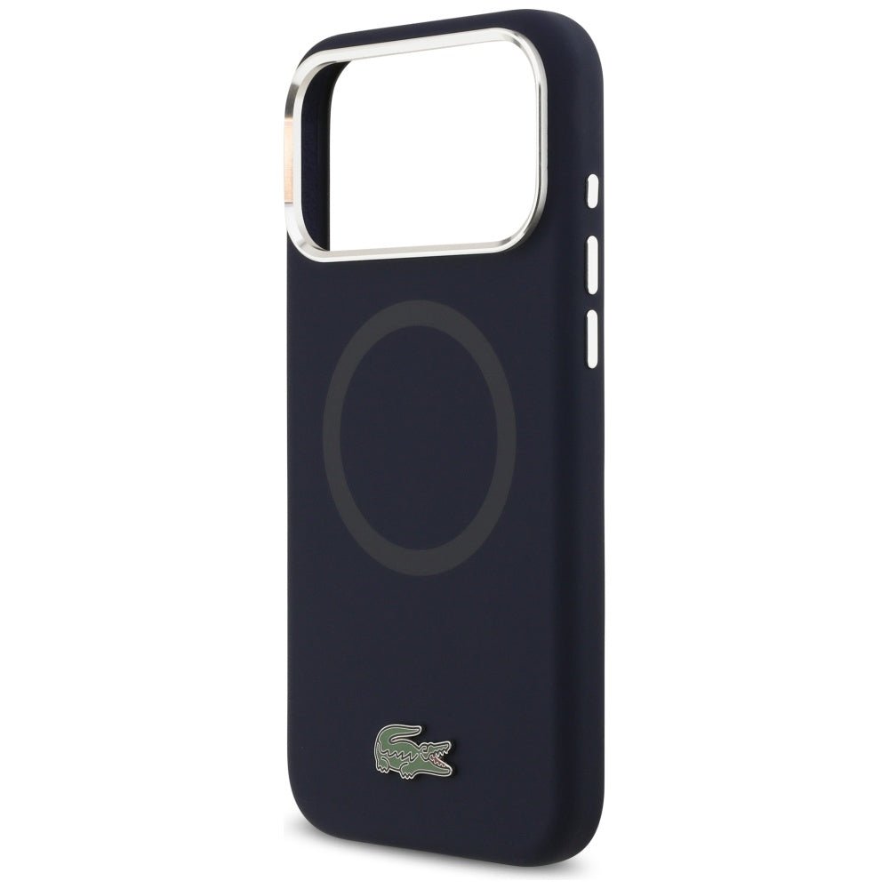 Lacoste iPhone 17 Pro Max - Σκληρή Θήκη με Πλαίσιο Σιλικόνης - Silicone Metal Logo MagSafe - Navy Blue