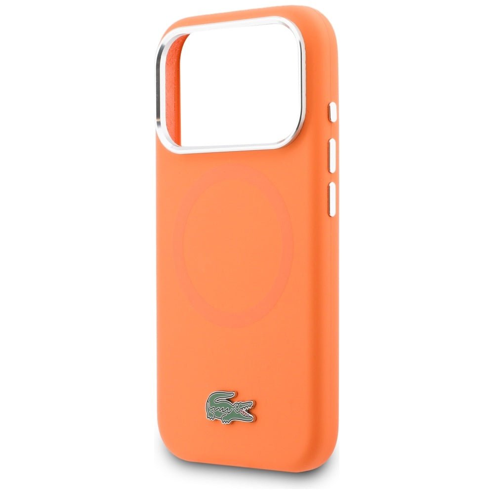 Lacoste iPhone 17 Pro Max - Σκληρή Θήκη με Πλαίσιο Σιλικόνης - Silicone Metal Logo MagSafe - Orange