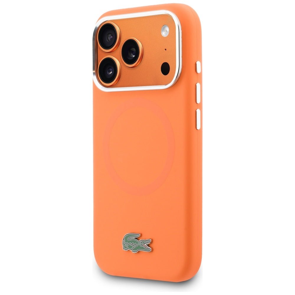 Lacoste iPhone 17 Pro Max - Σκληρή Θήκη με Πλαίσιο Σιλικόνης - Silicone Metal Logo MagSafe - Orange