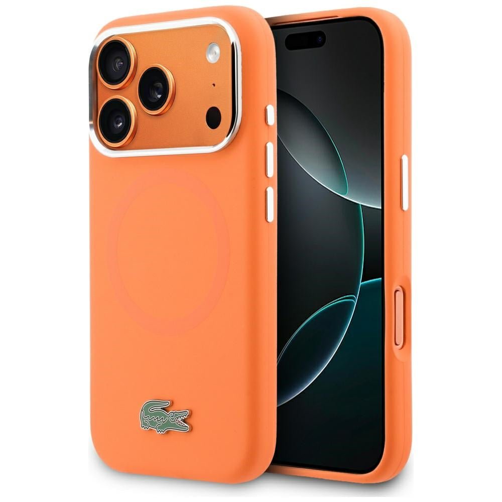 Lacoste iPhone 17 Pro Max - Σκληρή Θήκη με Πλαίσιο Σιλικόνης - Silicone Metal Logo MagSafe - Orange