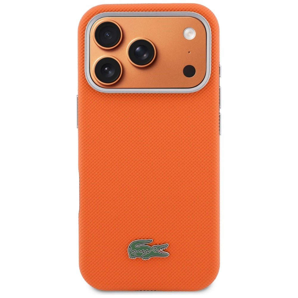 Lacoste iPhone 17 Pro - Σκληρή Θήκη με Πλαίσιο Σιλικόνης - Semi Wrap Petit Pique MagSafe - Orange