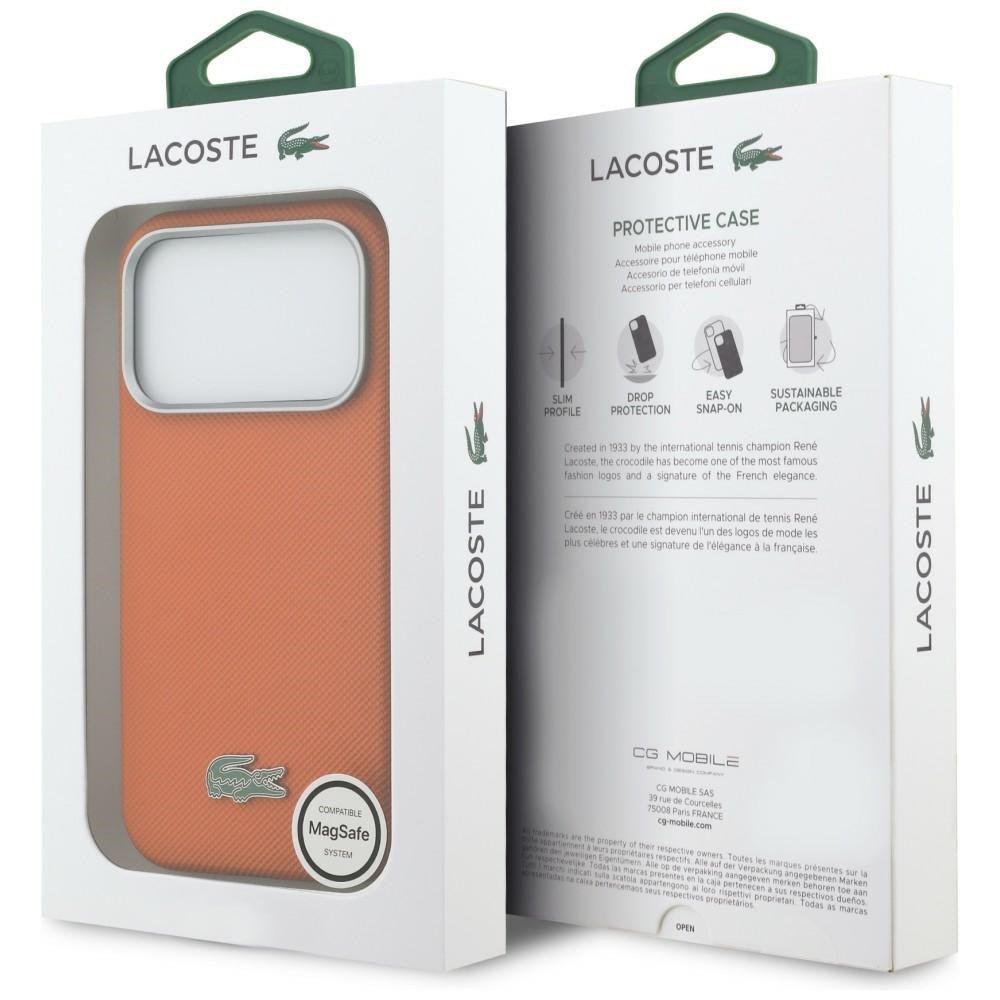 Lacoste iPhone 17 Pro - Σκληρή Θήκη με Πλαίσιο Σιλικόνης - Semi Wrap Petit Pique MagSafe - Orange