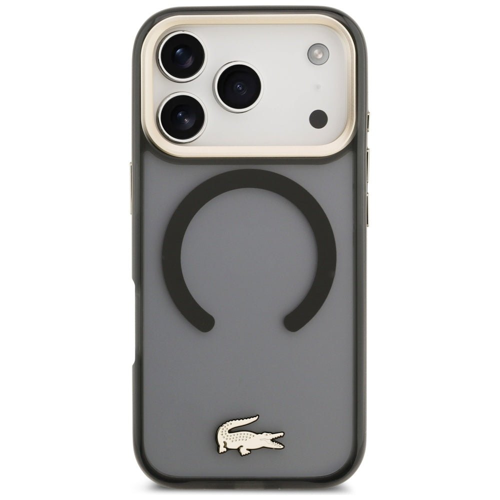 Lacoste iPhone 17 Pro - Σκληρή Θήκη με Πλαίσιο Σιλικόνης - Shockproof Transparent Frosted Gold Logo MagSafe - Black