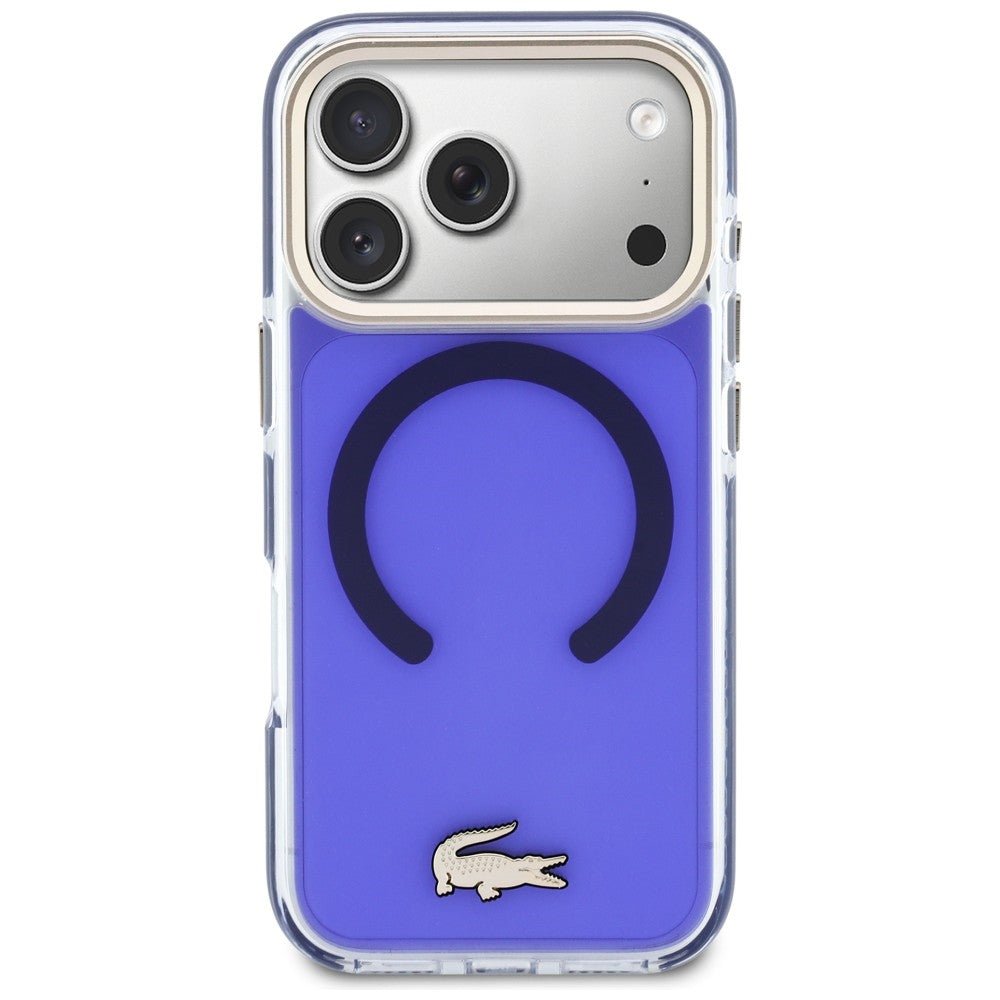Lacoste iPhone 17 Pro - Σκληρή Θήκη με Πλαίσιο Σιλικόνης - Shockproof Transparent Frosted Gold Logo MagSafe - Marine
