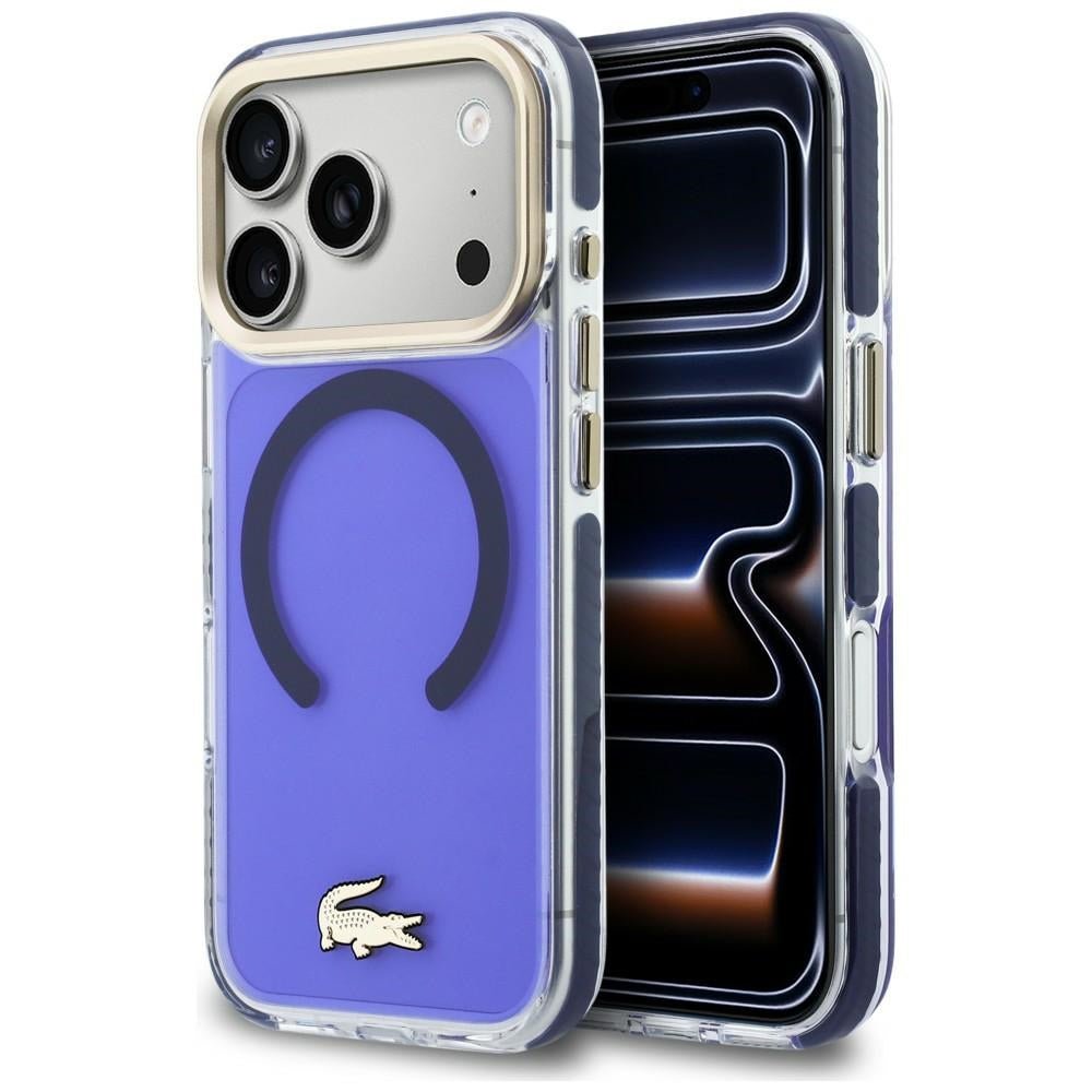 Lacoste iPhone 17 Pro - Σκληρή Θήκη με Πλαίσιο Σιλικόνης - Shockproof Transparent Frosted Gold Logo MagSafe - Marine