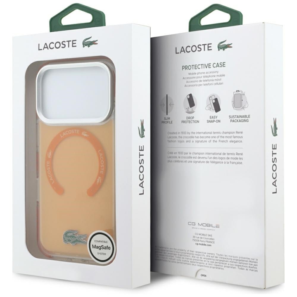 Lacoste iPhone 17 Pro - Σκληρή Θήκη με Πλαίσιο Σιλικόνης - Shockproof Transparent Frosted MagSafe - Orange