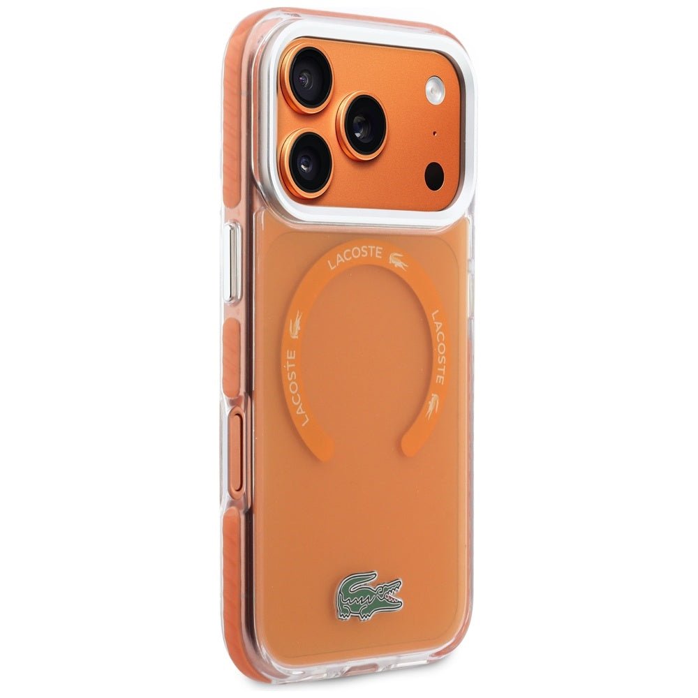 Lacoste iPhone 17 Pro - Σκληρή Θήκη με Πλαίσιο Σιλικόνης - Shockproof Transparent Frosted MagSafe - Orange