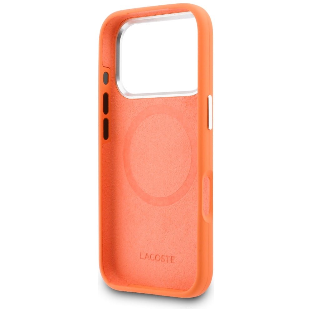 Lacoste iPhone 17 Pro - Σκληρή Θήκη με Πλαίσιο Σιλικόνης - Silicone Metal Logo MagSafe - Orange