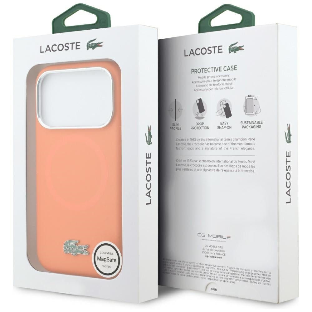 Lacoste iPhone 17 Pro - Σκληρή Θήκη με Πλαίσιο Σιλικόνης - Silicone Metal Logo MagSafe - Orange