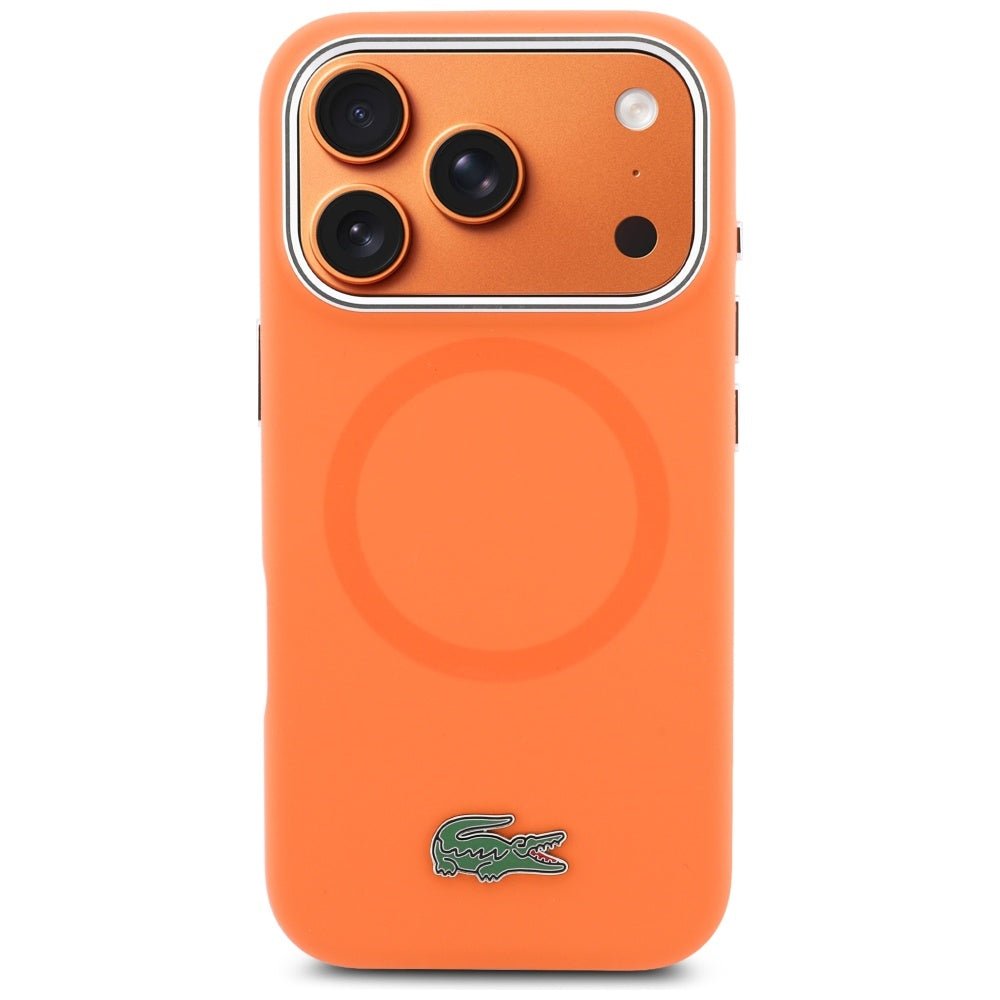 Lacoste iPhone 17 Pro - Σκληρή Θήκη με Πλαίσιο Σιλικόνης - Silicone Metal Logo MagSafe - Orange