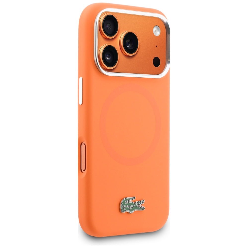 Lacoste iPhone 17 Pro - Σκληρή Θήκη με Πλαίσιο Σιλικόνης - Silicone Metal Logo MagSafe - Orange