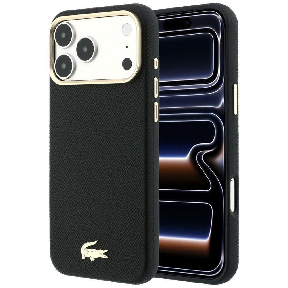 Lacoste iPhone 18 Pro / iPhone 17 Pro - Σκληρή Θήκη με Πλαίσιο Σιλικόνης και Επένδυση Οικολογικού Δέρματος MagSafe - Champs Elysees Embossed - Black