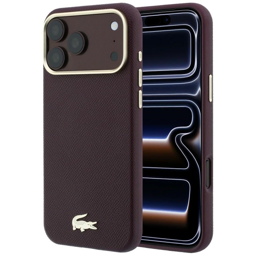 Lacoste iPhone 18 Pro / iPhone 17 Pro - Σκληρή Θήκη με Πλαίσιο Σιλικόνης και Επένδυση Οικολογικού Δέρματος MagSafe - Champs Elysees Embossed - Burgundy