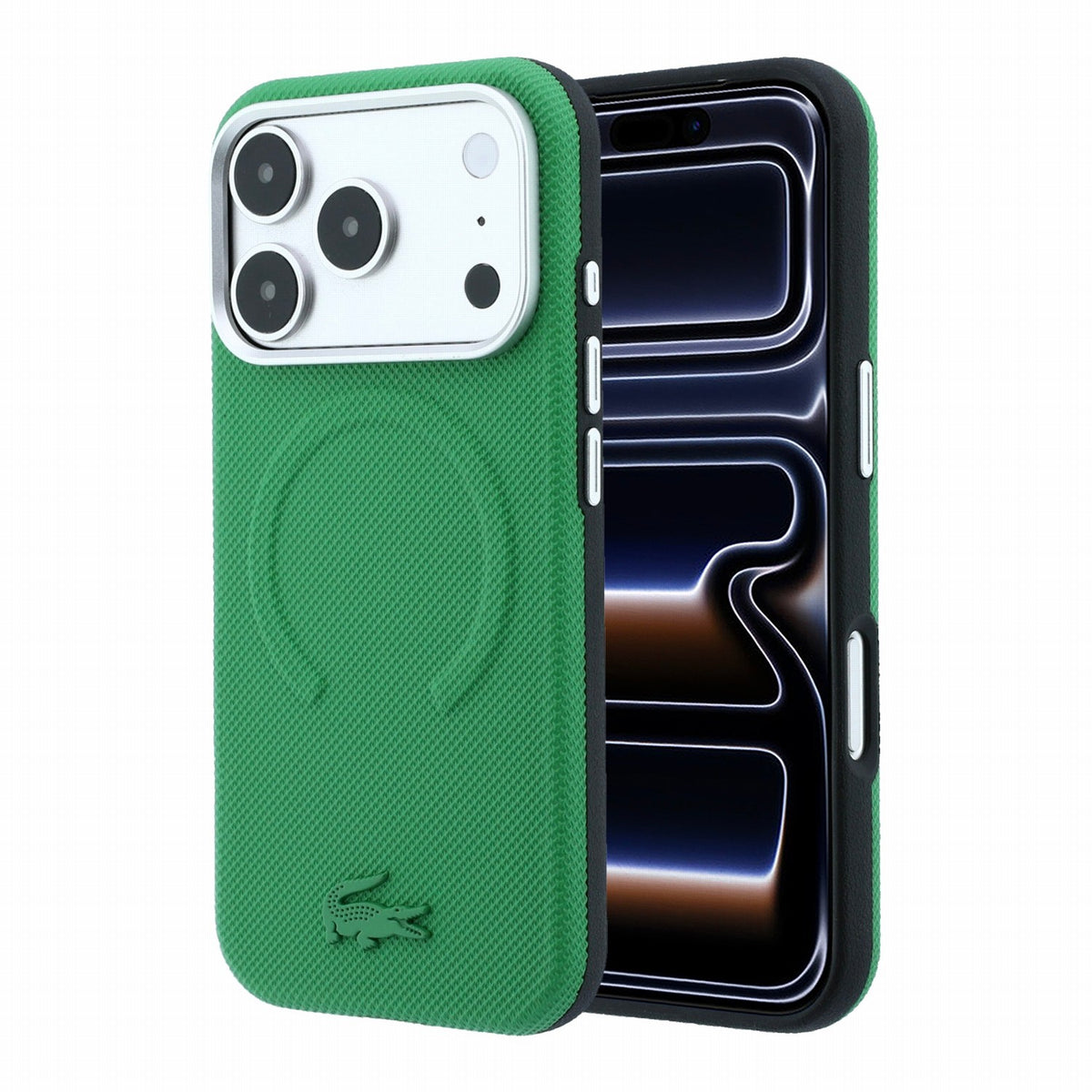 Lacoste iPhone 18 Pro Max / iPhone 17 Pro Max - Σκληρή Θήκη MagSafe με Πλαίσιο Σιλικόνης - PVC Petit Pique Semi Wrap Embossed - Estragon