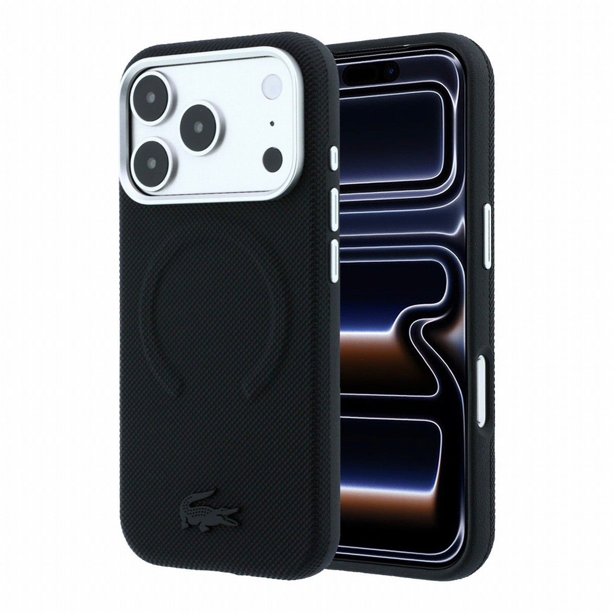 Lacoste iPhone 18 Pro Max / iPhone 17 Pro Max - Σκληρή Θήκη MagSafe με Πλαίσιο Σιλικόνης - PVC Petit Pique Semi Wrap Embossed - Black