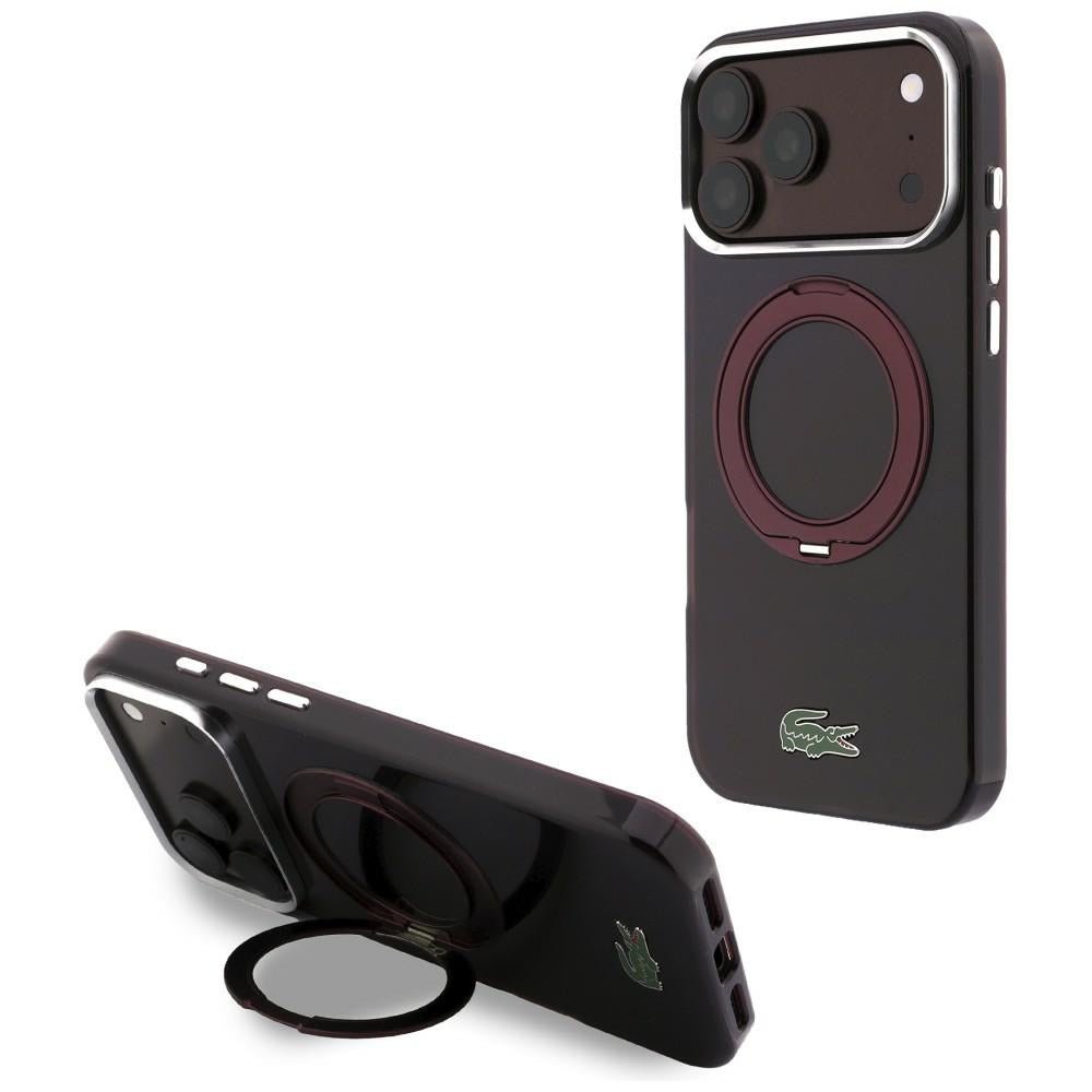 Lacoste iPhone 18 Pro Max / iPhone 17 Pro Max - Σκληρή Θήκη με Πλαίσιο Σιλικόνης και Δαχτυλίδι Συγκράτησης MagSafe - IML Glossy Finish with Ring Stand - Burgundy