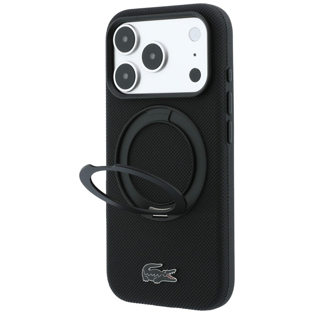 Lacoste iPhone 18 Pro Max / iPhone 17 Pro Max - Σκληρή Θήκη με Πλαίσιο Σιλικόνης και Δαχτυλίδι Συγκράτησης MagSafe - Petit Pique with Ring Stand - Black