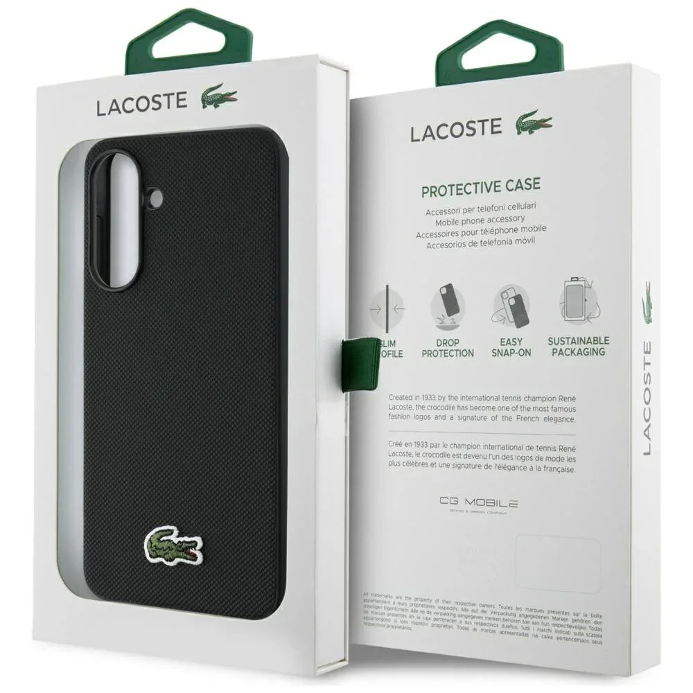 Lacoste Samsung Galaxy A56 5G - Iconic Petit Pique Woven Logo MagSafe - Σκληρή Θήκη με Πλαίσιο Σιλικόνης - Black