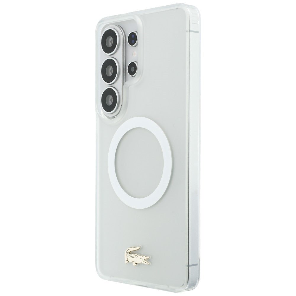 Lacoste Samsung Galaxy S26 Ultra - Σκληρή Θήκη με Πλαίσιο Σιλικόνης - Shockproof Transparent Frosted Gold Logo MagSafe - White
