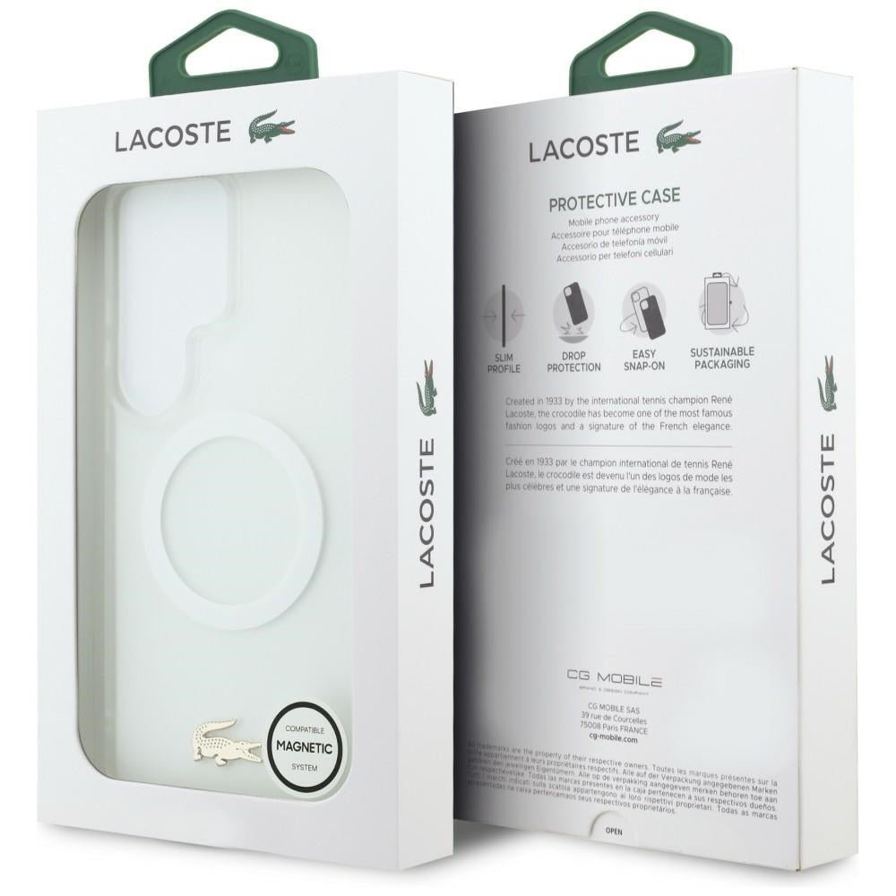 Lacoste Samsung Galaxy S26 Ultra - Σκληρή Θήκη με Πλαίσιο Σιλικόνης - Shockproof Transparent Frosted Gold Logo MagSafe - White