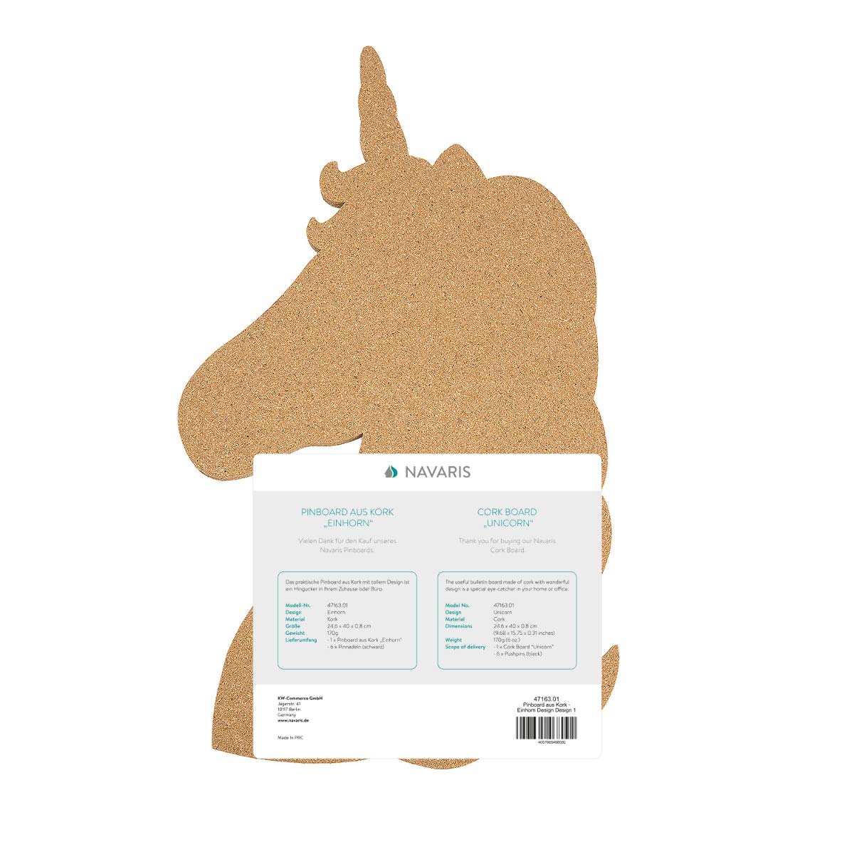 Navaris Cork Notice Board - Πίνακας Ανακοινώσεων με Πινέζες - Design Unicorn - Brown - 47163.01