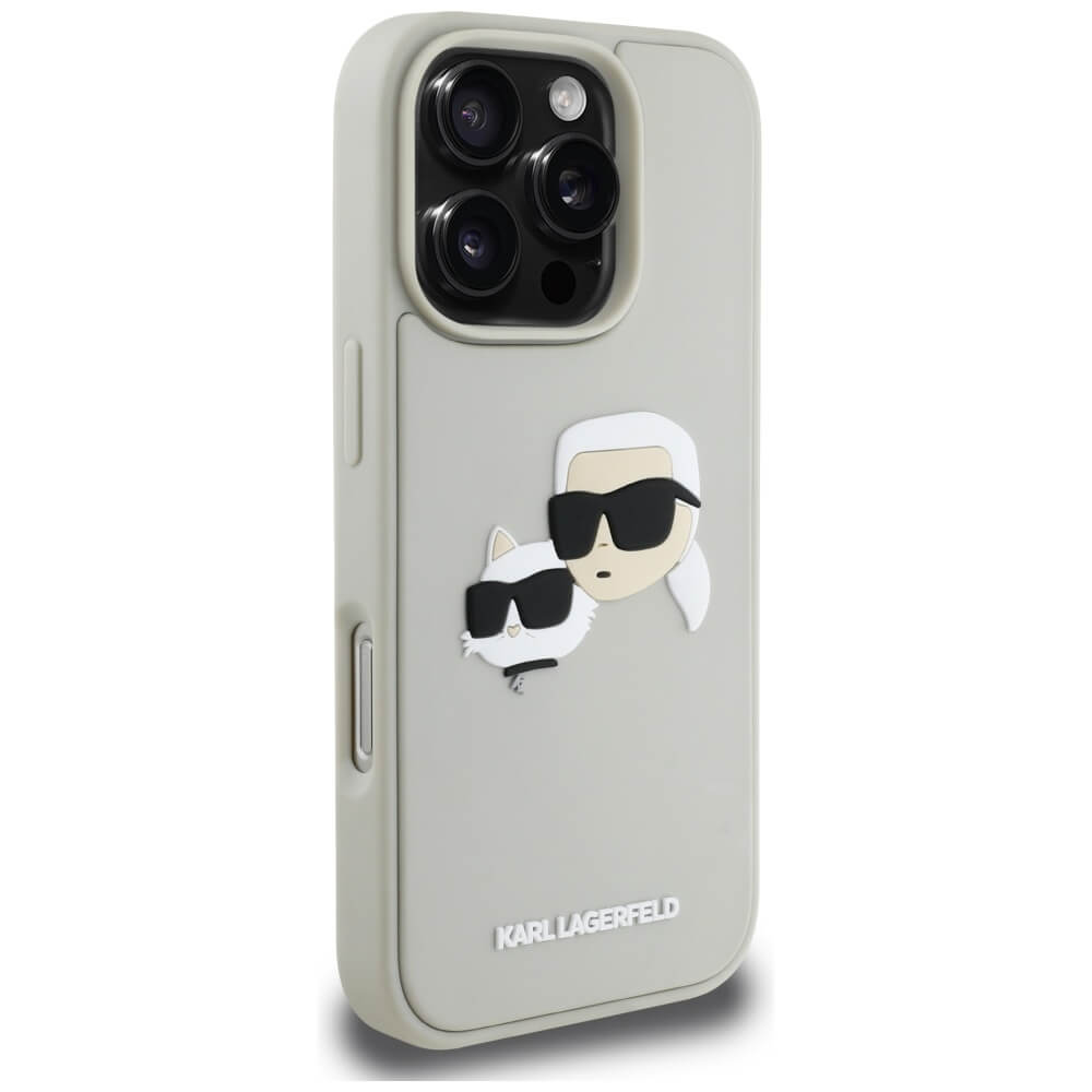 Karl Lagerfeld iPhone 16 Pro - HC 3D Rubber Double Heads - Σκληρή Θήκη με Πλαίσιο Σιλικόνης - Beige - KLHCP16LRBCKCHLE