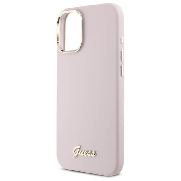 Guess iPhone 16 Plus - Silicone Script Metal Logo and Frame - Σκληρή Θήκη με Πλαίσιο Σιλικόνης - Pink - GUHCP16MSMBSLP