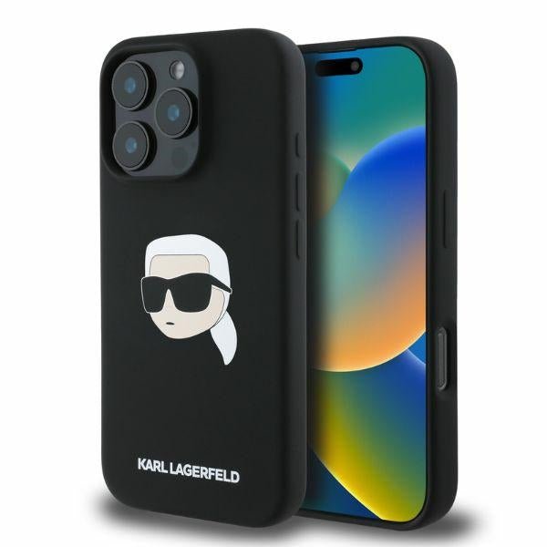 Karl Lagerfeld iPhone 16 Pro - Silicone Karl Head Print - Θήκη Σιλικόνης με MagSafe - Black - KLHMP16LSKHPPLK