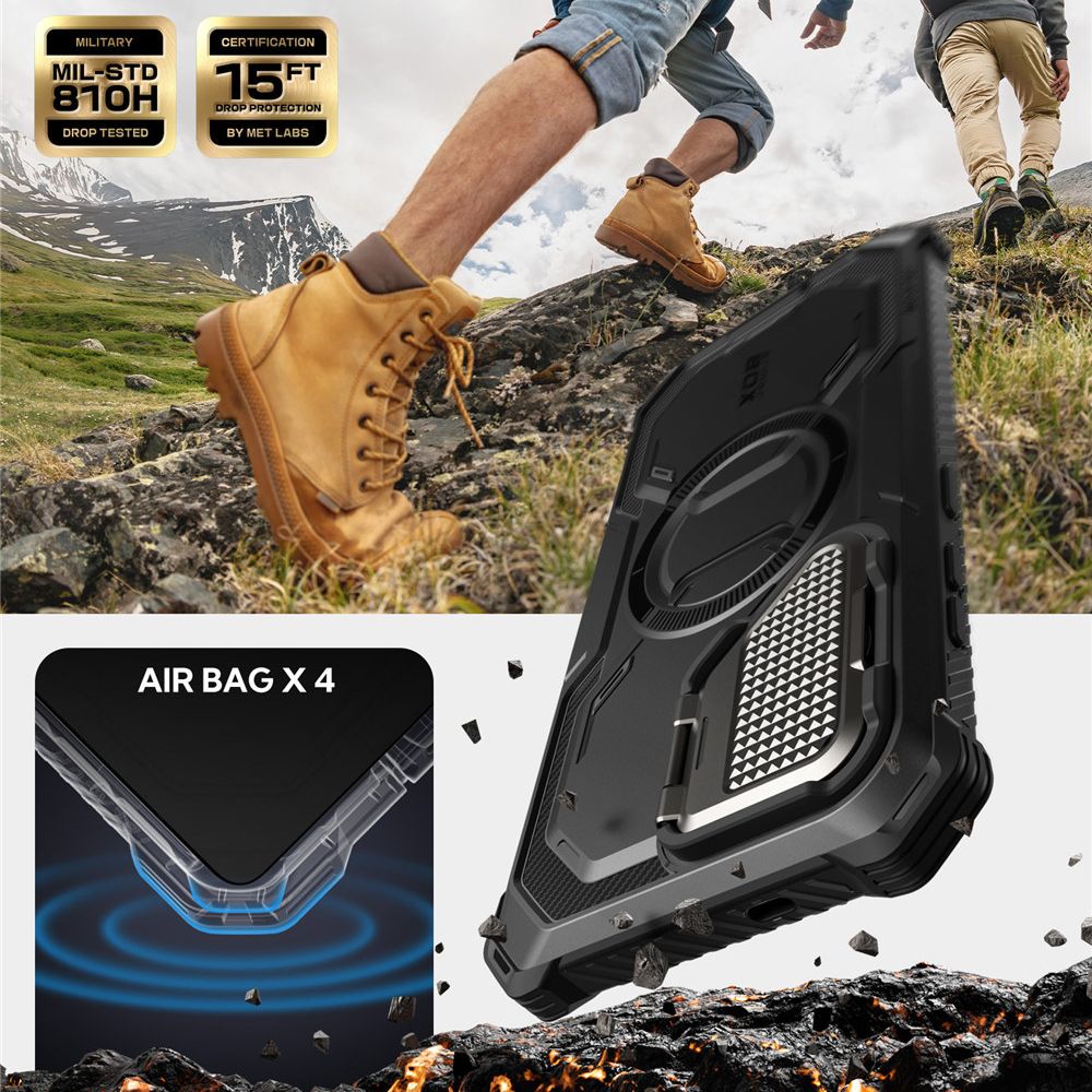 Supcase Samsung Galaxy S25 Armorbox Magsafe Σκληρή Θήκη με Προστασία Οθόνης και Κάλυμμα Κάμερας / Stand - Black