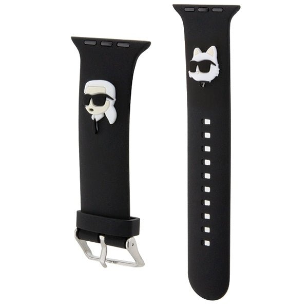 Karl Lagerfeld Λουράκι Apple Watch 2 / 3 / 4 / 5 / 6 / 7 / 8 / 9 / SE / ULTRA 1 / ULTRA 2 - 42 / 44 / 45 / 49 mm 3D Rubber Karl and Choupette Head Λουράκι Σιλικόνης - Black - KLAWLSLKCNK