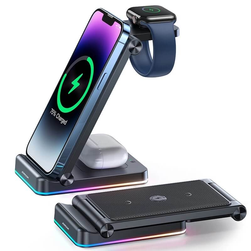 Joyroom JR - WQN01 15W 3in1 Ασύρματος Φορτιστής Qi Charge για Smartphones και Apple Watch και Airpods - Black