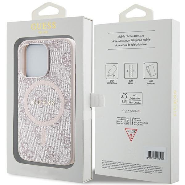 Guess iPhone 15 Pro - 4G Collection Leather Metal Logo MagSafe Θήκη με Επένδυση Συνθετικού Δέρματος και MagSafe - Pink - GUHMP15LG4GFRP