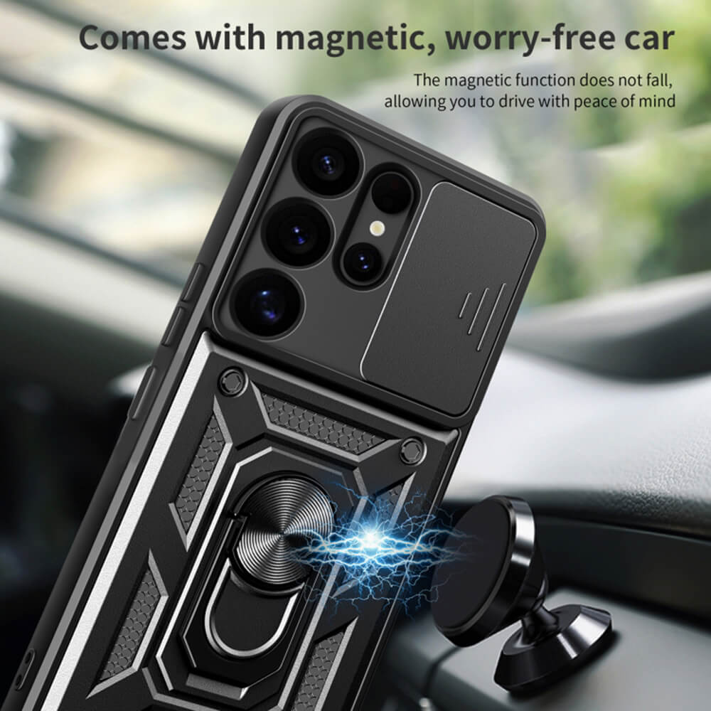 Techsuit Samsung Galaxy S25 Ultra - CamShield - Σκληρή Θήκη με Προστασία Καμερών και Δαχτυλίδι Συγκράτησης - Black