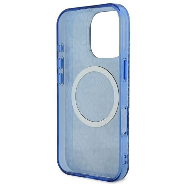 Guess iPhone 16 Pro - IML Peony On 4G Background MagSafe - Θήκη με Επένδυση Συνθετικού Δέρματος - Blue - GUHMP16LH4PYEEB