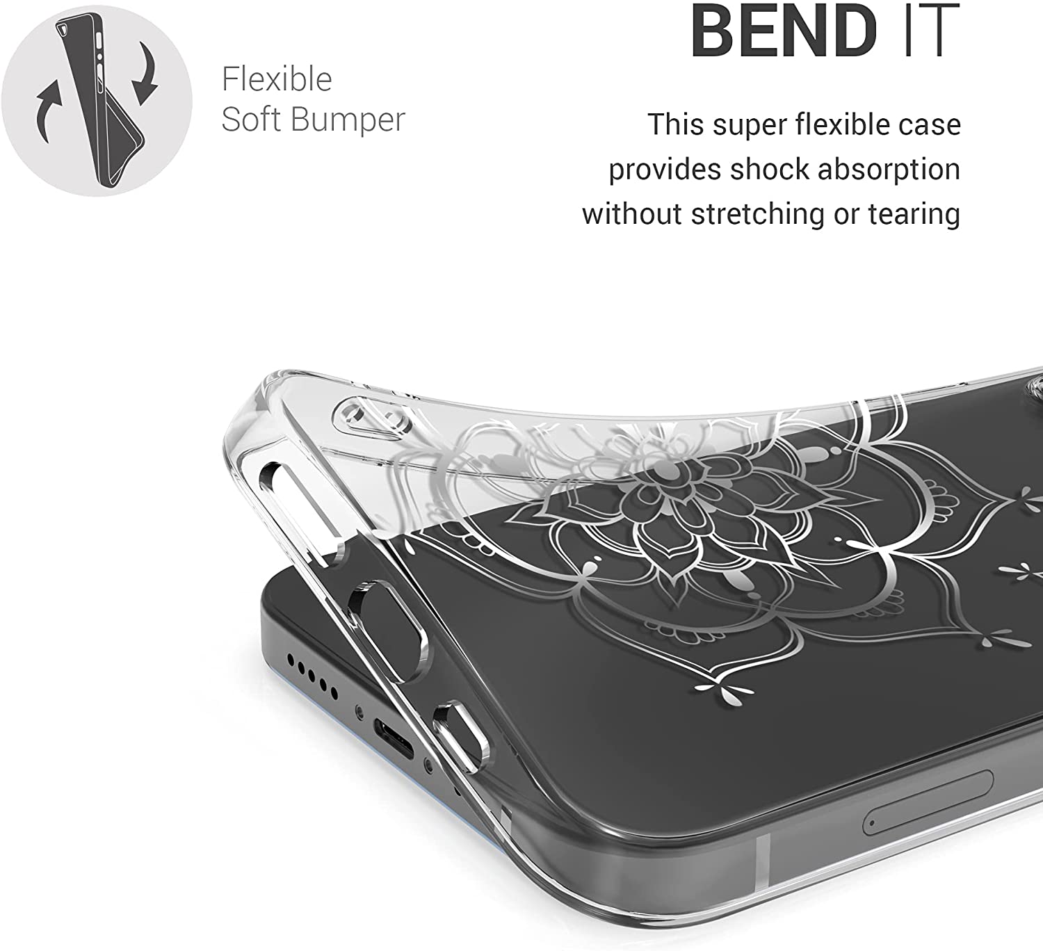 KW iPhone 12 / iPhone 12 Pro Θήκη Σιλικόνης TPU Design Flower Twins - Διάφανη / Silver - 53035.11