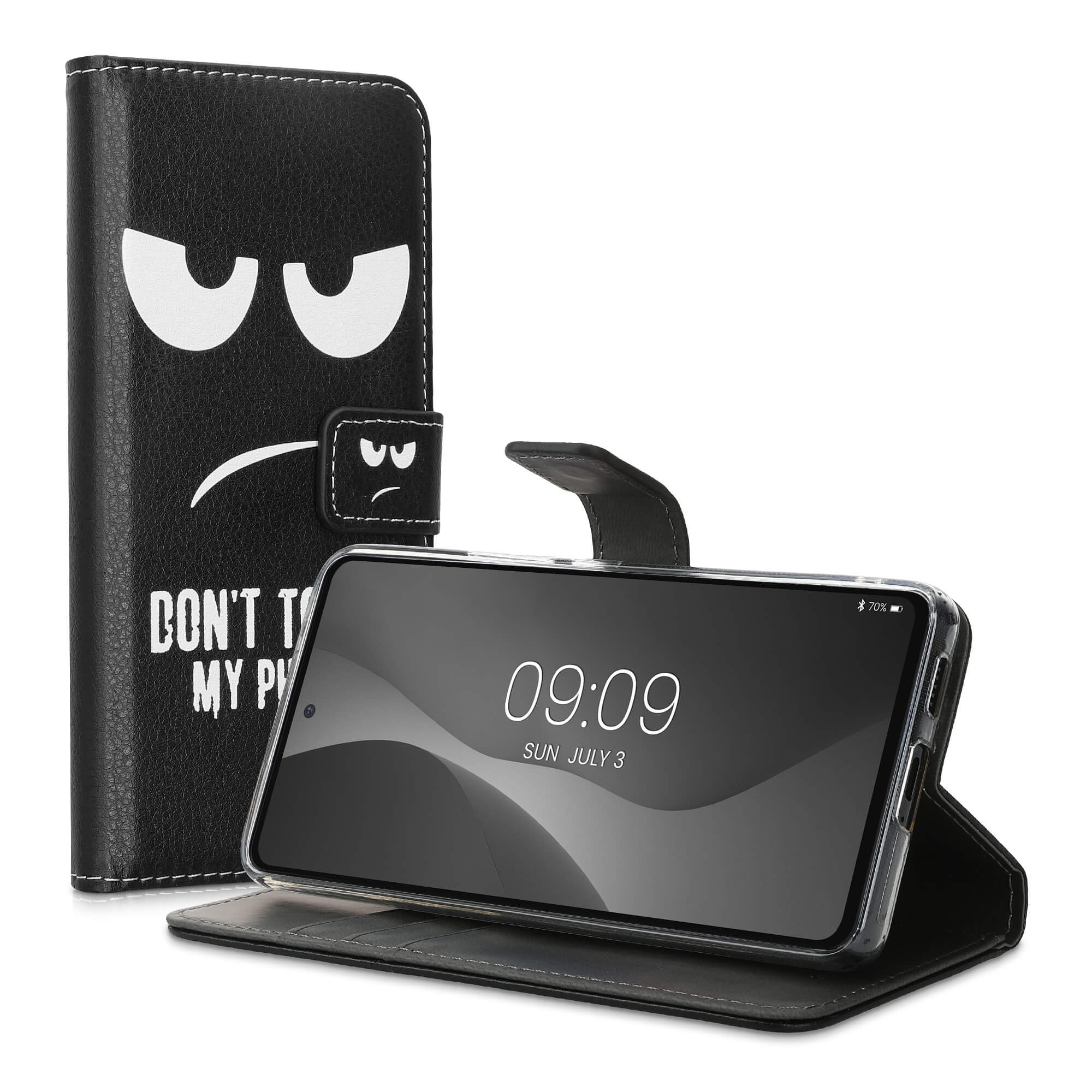 KW Samsung Galaxy A53 5G Θήκη Πορτοφόλι Stand - Design Don't touch my Phone - Black / White - 58008.03