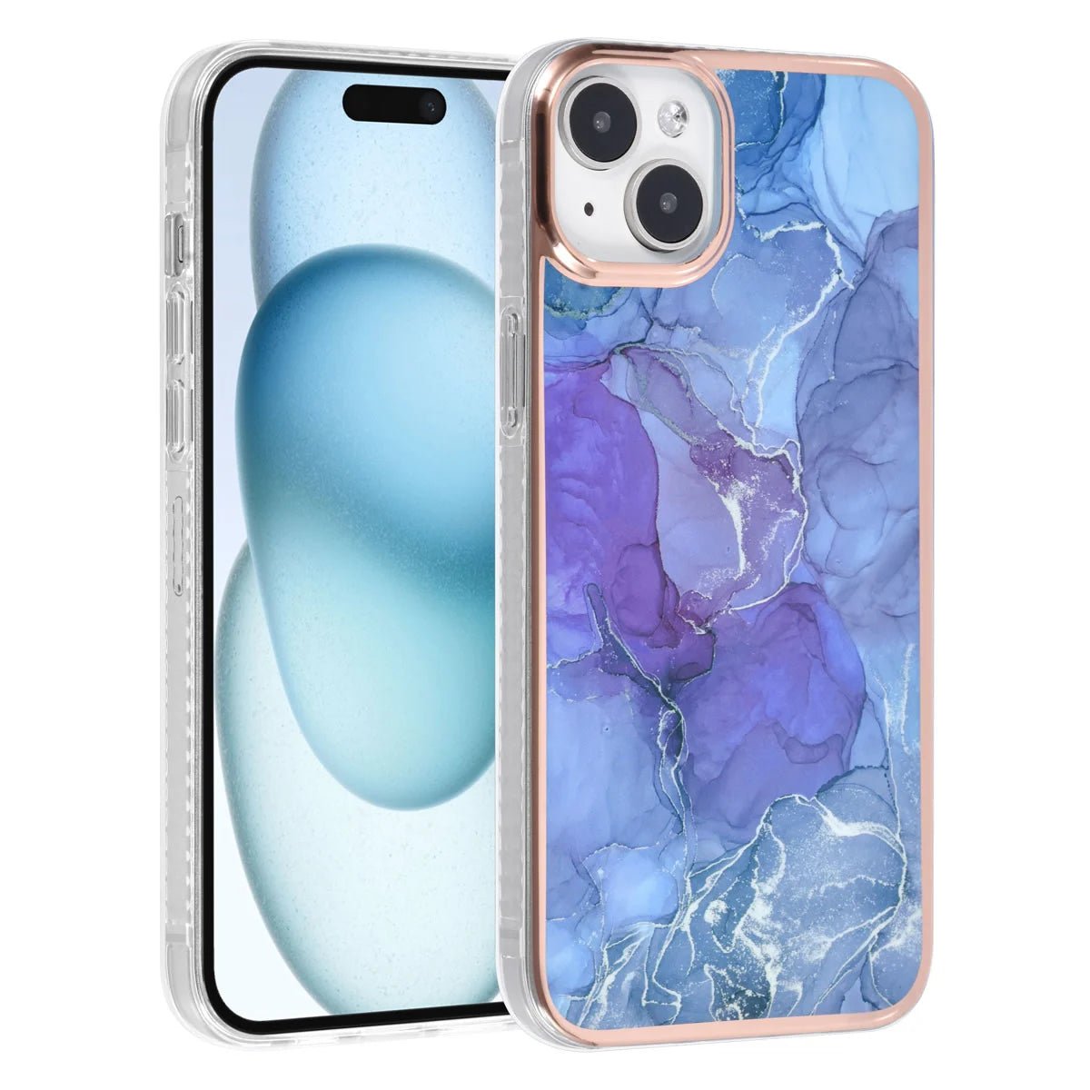 Tuniq iPhone 15 Plus / 14 Plus - Σκληρή Θήκη με Πλαίσιο Σιλικόνης - Σχέδιο Μάρμαρο - Μοβ