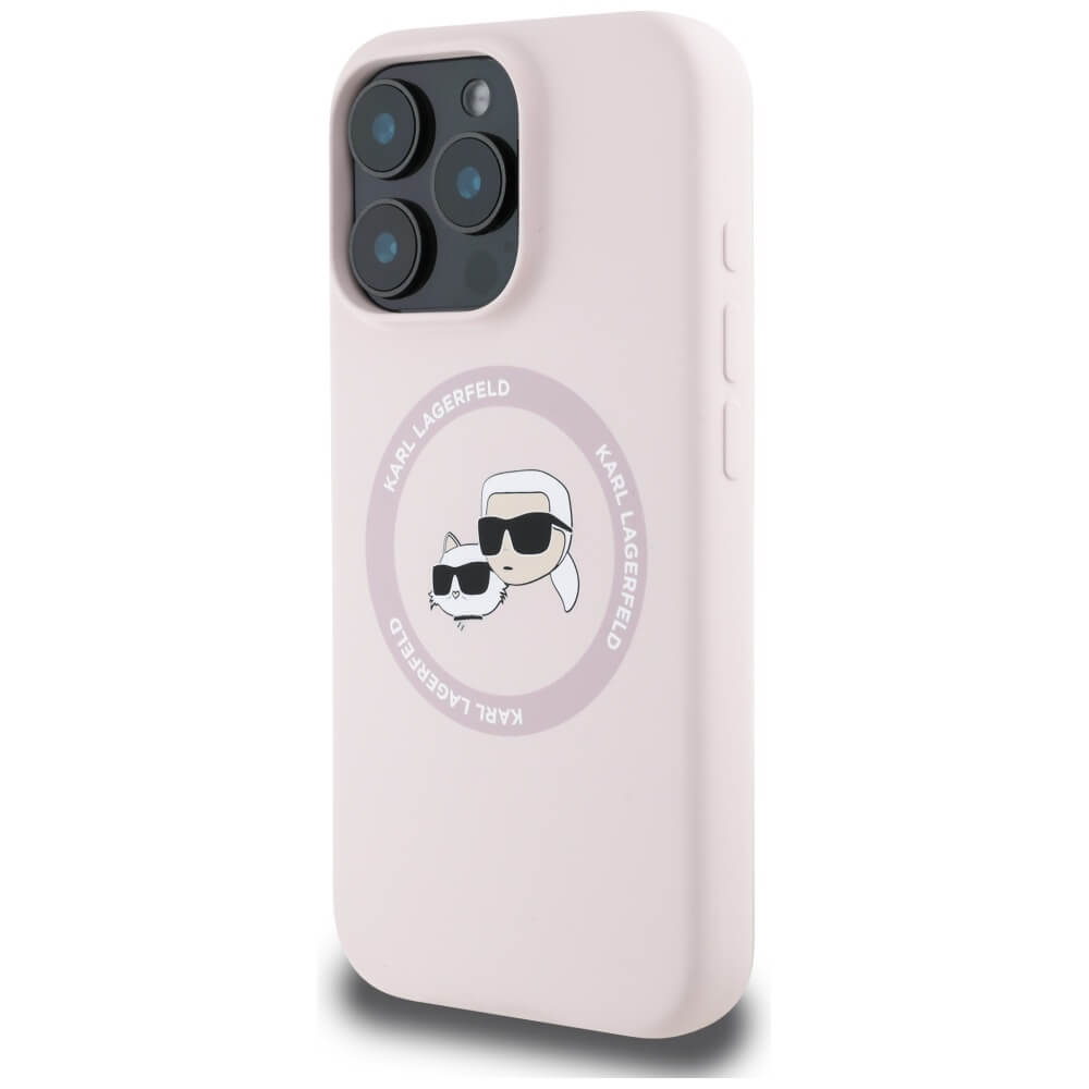 Karl Lagerfeld iPhone 16 Pro - Silicone Double Heads and Circle - Σκληρή Θήκη Σιλικόνης με MagSafe - Pink - KLHMP16LSKCHTCP